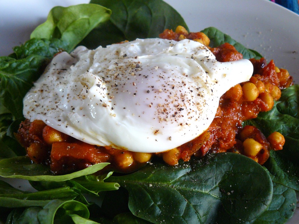 Poached Eggs and Curried Chick Peas