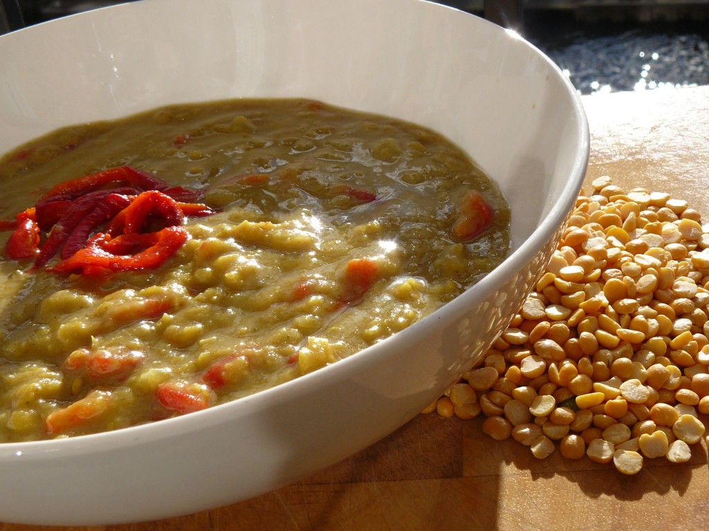 Curried Split Pea Soup with Roasted Red Peppers