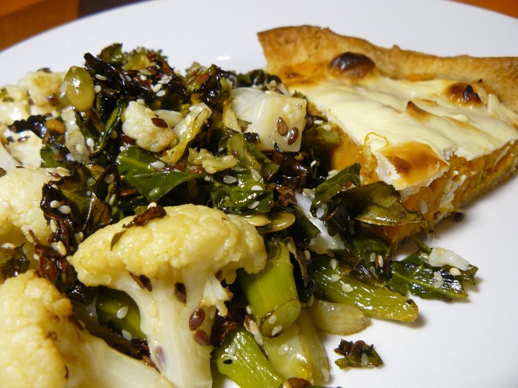 seed roasted broccoli and cauliflower