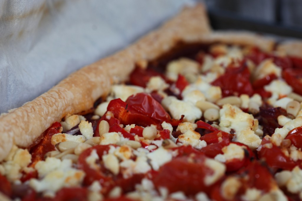 feta and tomato flaky pastry pizza