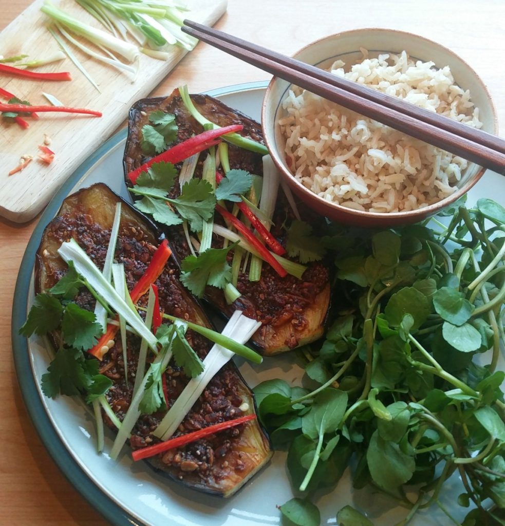 Grilled Aubergine with Miso and Chia Seeds