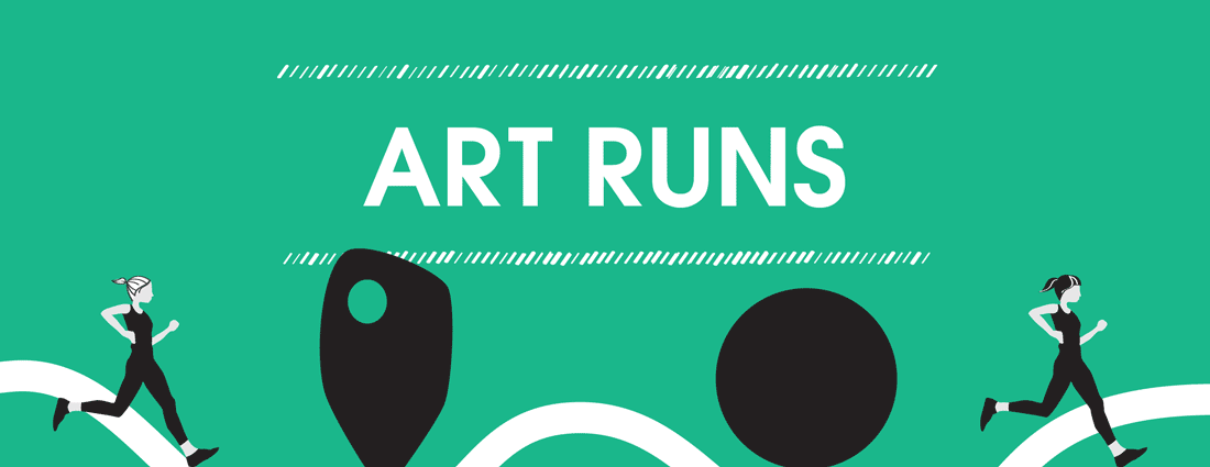 illustration of runners near some art sculptures