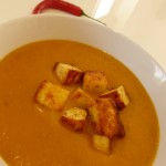 Spicy Butternut Squash Soup with Paneer Croutons