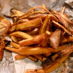 Carrot and Sweet Potato ‘Fries’ with Spicy Peanut Sauce